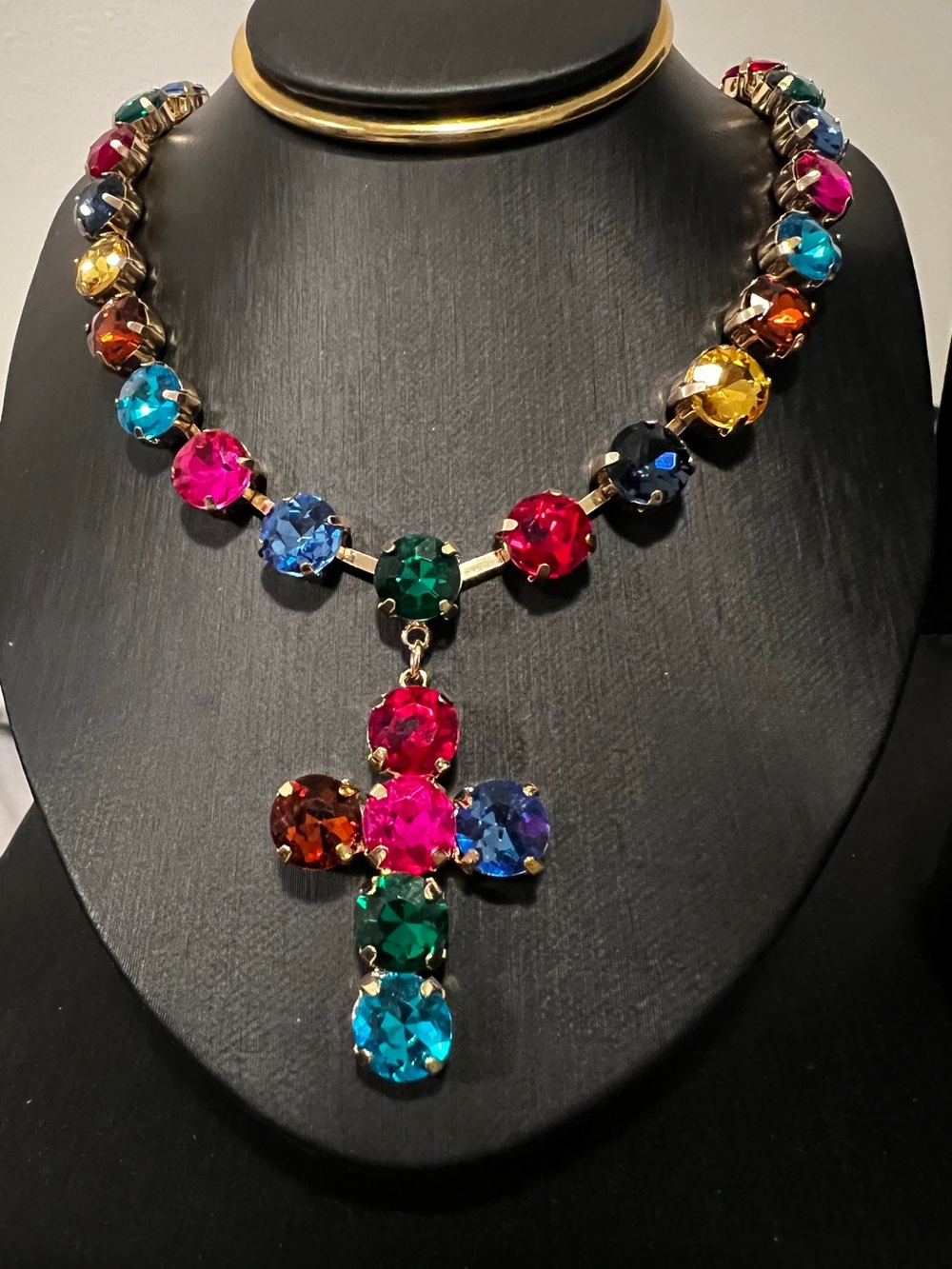 Multicolor Crystal Cross Pendant Necklace